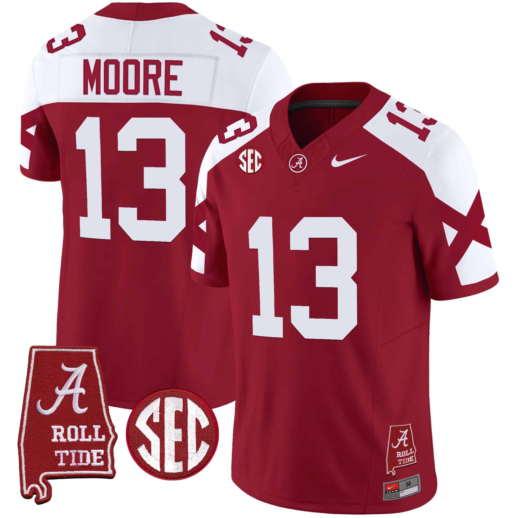 Men Alabama Crimson Tide #13 Moore Red Map Vapor Limited 2024 Nike NCAA Jersey style 1->indianapolis colts->NFL Jersey